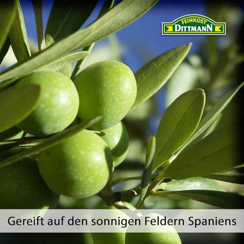 Feinkost Dittmann Spanische Oliven ohne Stein - 340g, 1er Pack - Schwarze Oliven eingelegt - Geschwärzte Olivenfrucht - Ideal für Pizza, Salate, Spanische Antipasti