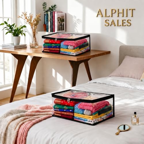Image of ALPHIT SALES Transparent Storage Bags for Clothes, Saree Cover Organizer, Waterproof PVC Storage Bag, Wardrobe Clothes Organizer for Small Blankets, Bedsheets, Toys & Documents (Pack of 6)