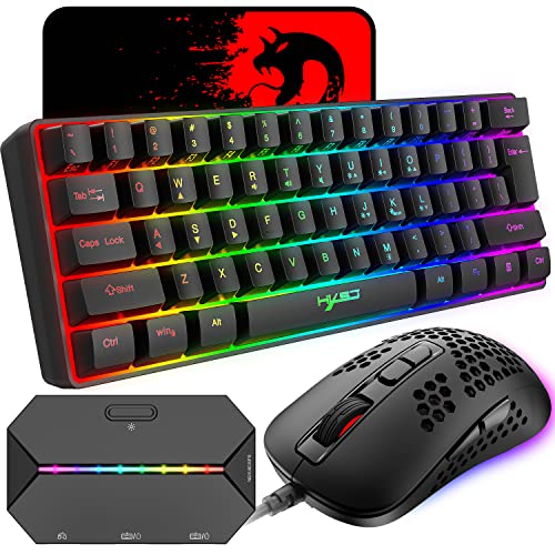 Teclado Compacto 60% con cable retroiluminado RGB y ratón óptico de panal 2400 dpi