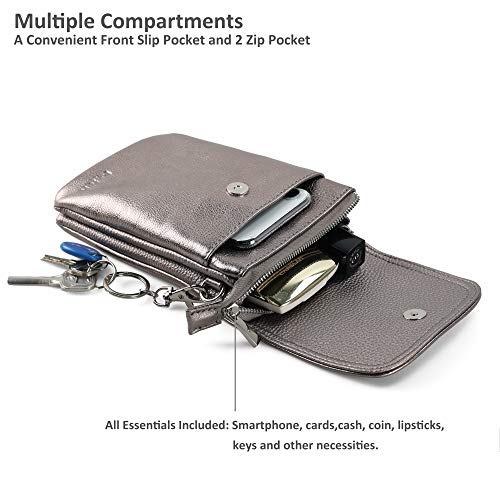 Image of befen Genuine Leather Small Crossbody Bags for Women Cell Phone Bag Cross Body Purses,Silver Zipper