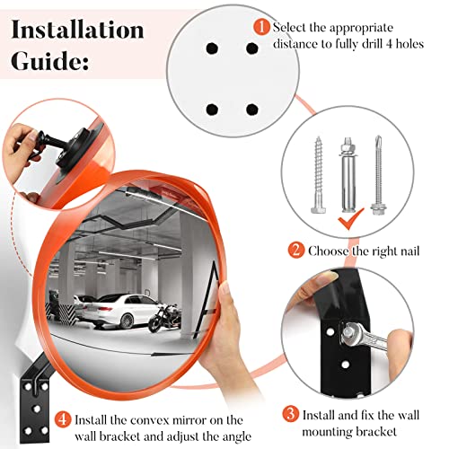 (2022 Newest) Ovsor 12 Inches Convex Safety Mirror Adjusted Blind Spot View Range Corner Mirror, Sturdy Garage Mirror For Outdoor, Store, Parking Mirror(Orange) #TOP3
