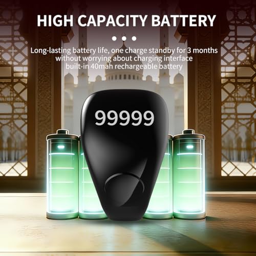 Image of Smart Tasbih Zikr Ring,Adjustable(18 /20 /22mm) Muslim Digital Azan Alarm Clock Counter,APP Support Digital Counter Prayer Reminder Rings, Waterproof 5 Digit Finger Counter for Muslims
