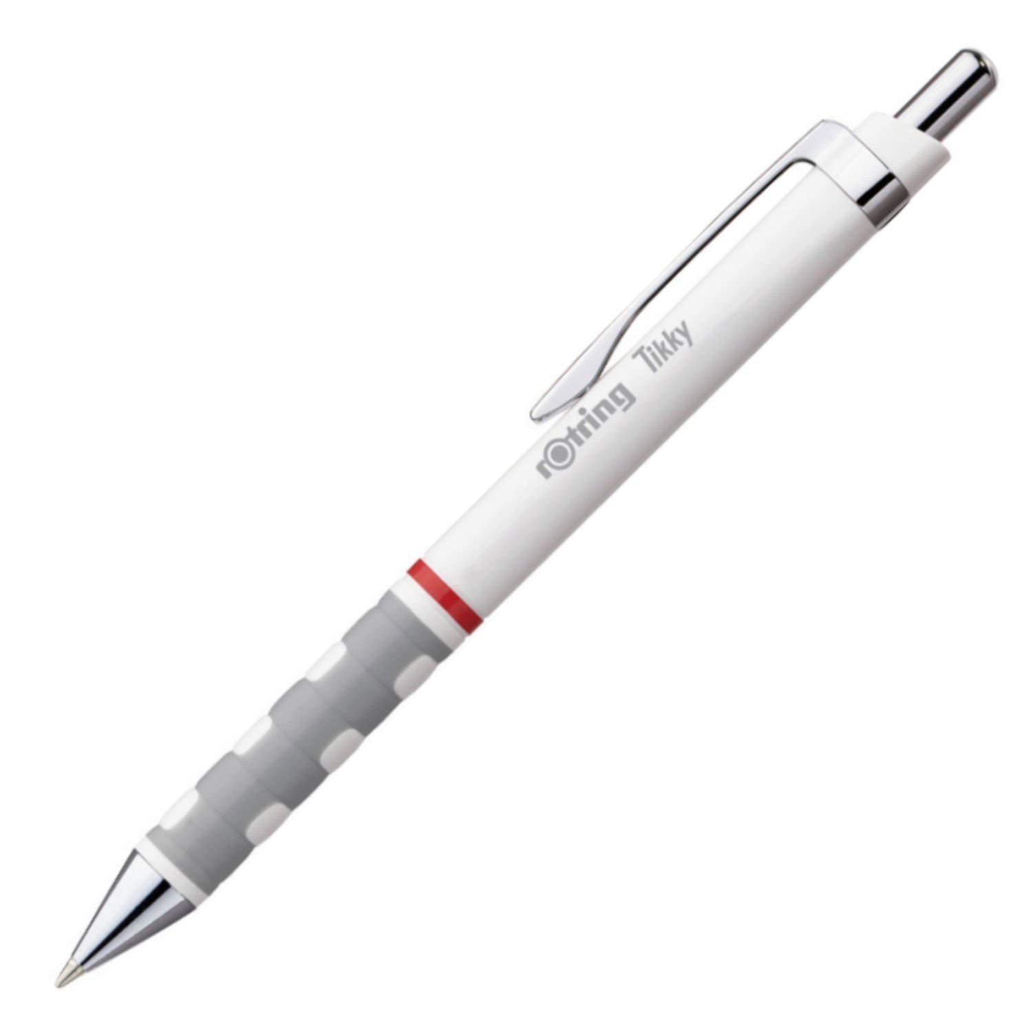 rOtring Tikky-Kugelschreiber | blaue Tinte | mittlere Spitze (1,0 mm) | weißerSchaft | federleicht mit gummiertem Soft-Touch-Griff | 12 Stück