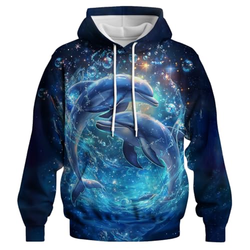 Felpa Con Cappuccio 3D Uomo Donna Arte Fenice Blu, Stampata Oversize Con Tasca