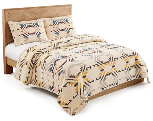 Pendleton White Sands Queen Quilt Set Cotton 3-Piece Beige Diamond Print