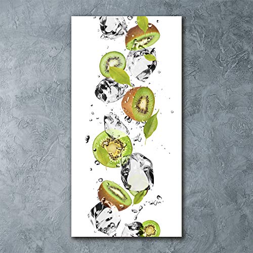 Tableau en verre 60x120 cm kiwi et eau panorama vert pour décoration cuisine