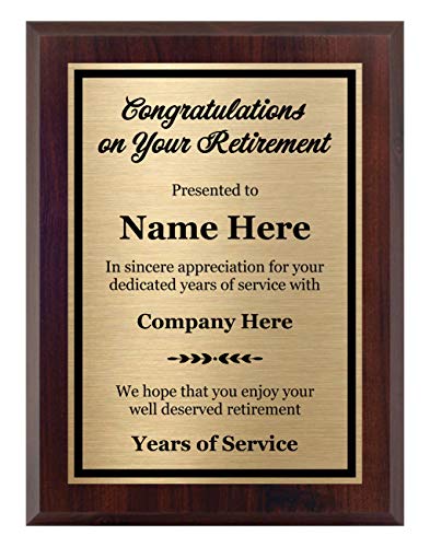 Customized Retirement Plaque 8x10 - Personalized Retirement Gift for Co-Worker, Employee, Boss, Friend, or Family - Recognition Award for Men and Women - Custom Engraved Appreciation Plaque for Retiree