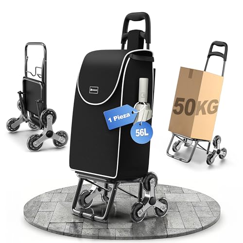Carrito De Compras Para Comestibles, Carrito De Comestibles Plegable Ligero Con Capacidad De 56l,Con 6 Ruedas Para Subir Escaleras,Bolsa Oxford Desmontable. Negro, 1 Pieza