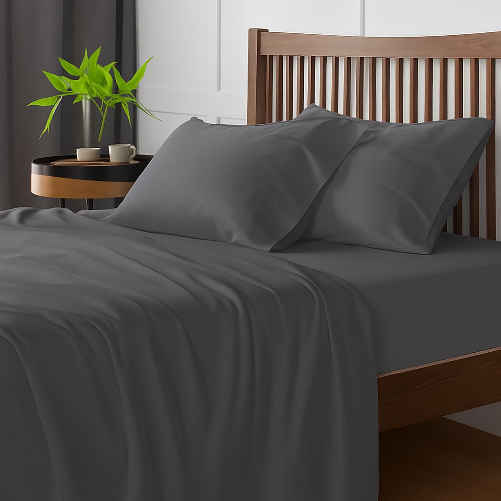 Soft Queen Bedsheets - Dark Grey Microfiber -2