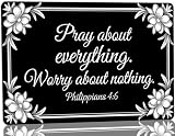 Rustic 'Pray About Everything Worry About Nothing' Metal Sign, Scripture Inspirational Quotes Black Bible Verses Plaque Wall Art for Prayer Room, Living Room & Office Decor, Ideal Holiday Gifts
