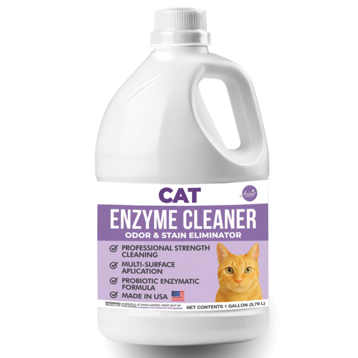 Aviano Cat Enzyme Cleaner – 1 Gallon – Made in USA – Odor Eliminator with Lemon Scent – Pet &amp; Carpet Enzyme Cleaner for Cat Pee, Litter Boxes &amp; Furniture
