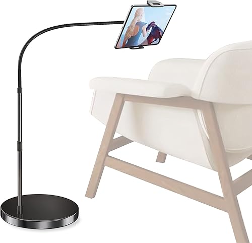 elitehood Soporte para iPad con base resistente de 14 libras, soporte de suelo ajustable para tableta, soporte alto para iPad para cama, compatible