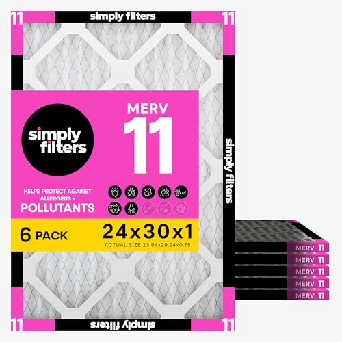 Simply 24x30x1 Air Filter MERV 11 6 Pack For Home AC Furnace & HVAC (Actual Size: 23.94x29.94x0.75) DUST Pet & Allergy Control