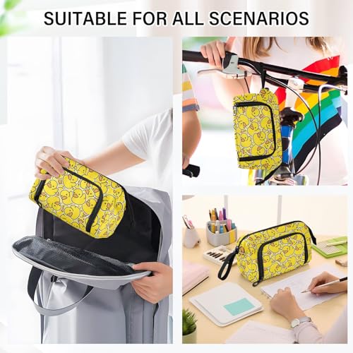 Image of Rubber Ducks Yellow Print Pencil Case Pouch Big Capacity Pencil Bag Box Organizer Pen Case with Compartmens Stationery Organizer for Girls Boys Women School College Office