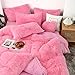 MorroMorn 5 PCS Shaggy Duvet Cover Bedding Set - Long Faux Fur Luxury Ultra Soft (Pink, Full/Queen)