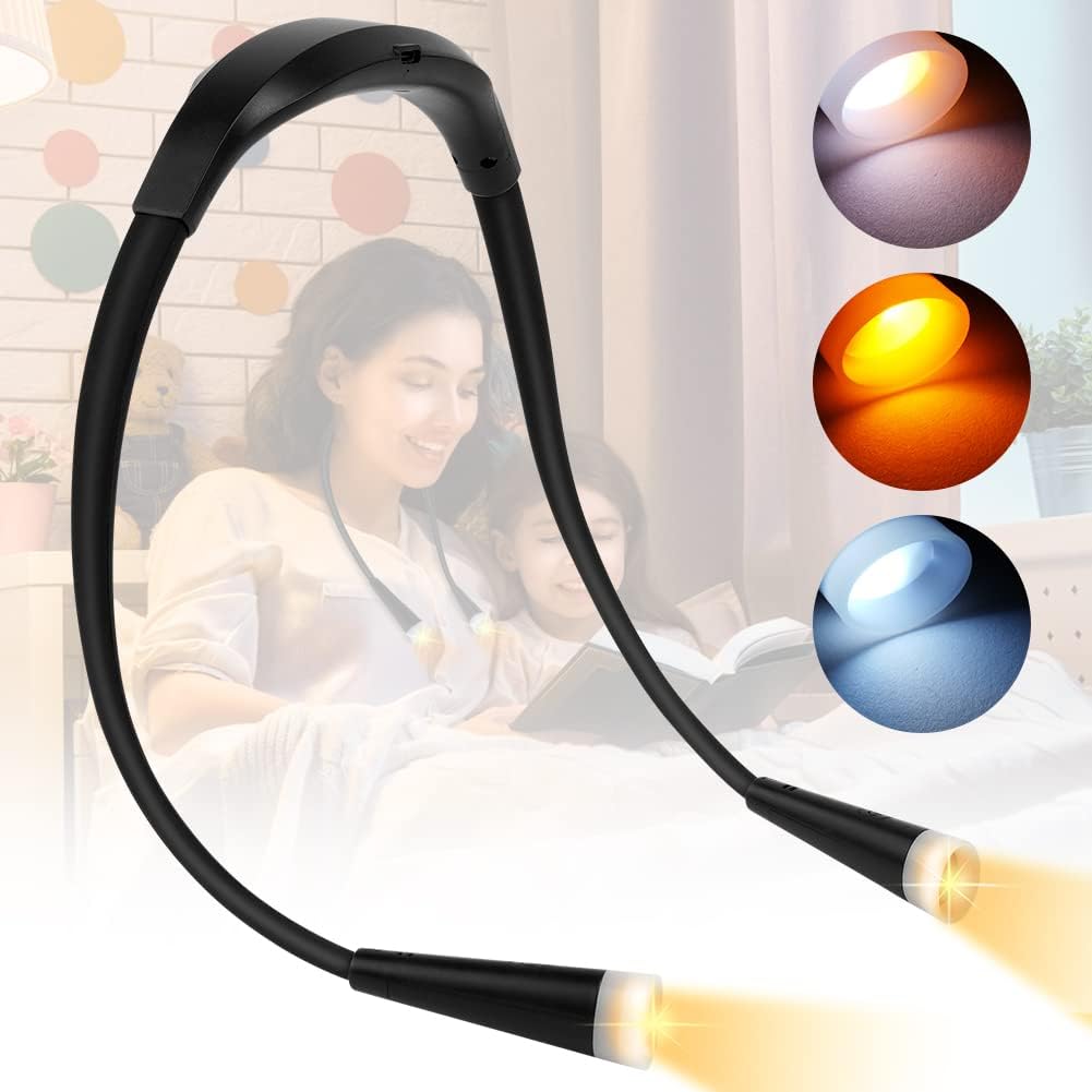 URAQT Neck Reading Light, Rechargeable LED Book Light for Reading in Bed 1000mAh 3 Color Stepless Dimming Neck Light