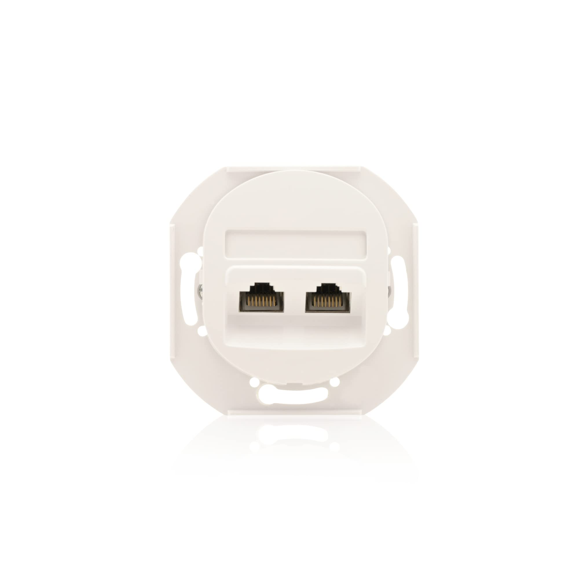 Nobilis Set 4x Datenbuchse 2-fach 2xRJ45 Cat 6 FTP, Ø 60mm, Weiß & 4er Rahmen, 80 x 293mm, vertikal