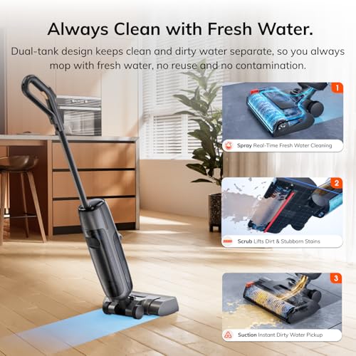 Image of ILIFE W90 Pro Handheld Vacuum Cleaner, Dry & Wet, Larger Dual Tanks, Powerful Suction, One-Click Self-Cleaning, Real-time LED Display, Noise-Reduction & Shock-Absorbing, Washable Floor Head & Filters