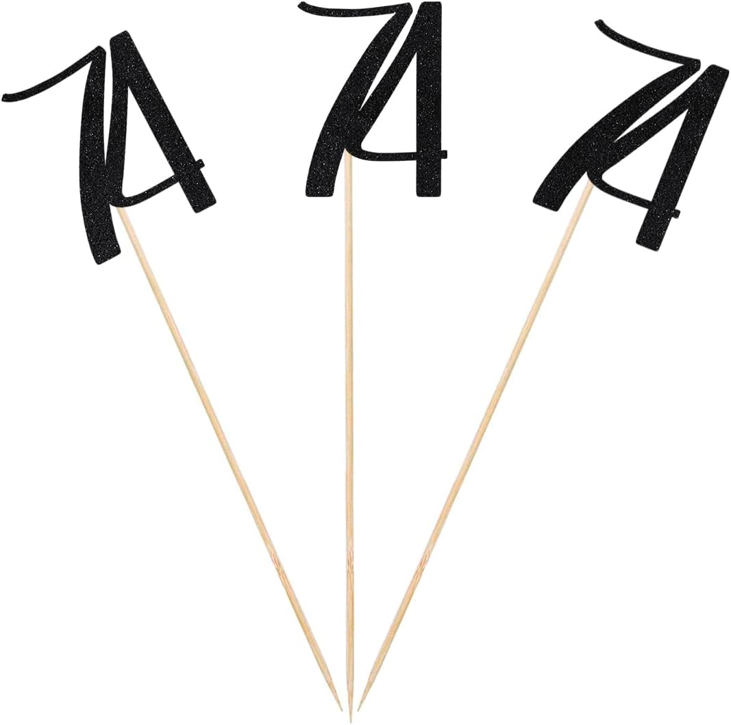 Black Glitter 74th Birthday Centerpiece Sticks, 12Pack