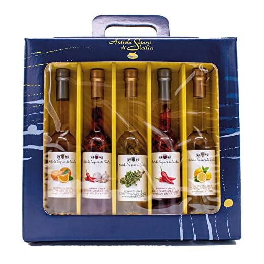 Pack de 5 Condimentos de Aceite de Oliva Virgen Extra Aromatizados de 10 Cl, Naranja, Limón, Orégano, Guindilla, Ajo y Guindilla. Excelente para sazonar