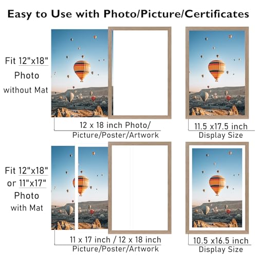 Image of JCJMY 12x18 Picture Frame with 11x17 Mat, Display Photo 11x17 with Mat or 12 x 18 Without Mat, Wall Hanging Large 12 by 18 Poster Frame with Plexiglass, Rustic Brown