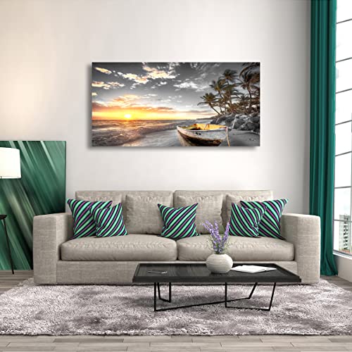 Beach Wall Art Canvas Prints Art Black And White Sunset Seascape Pictures Bedroom Decor Boat Tree Ocean Landscape Painting For Living Room Office Decoration Natural Scenery Artwork 20X40Inches #TOP5