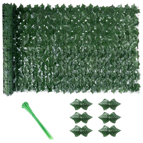 Artificial Ivy Fence Screen, 3m x 1m Garden Fence Screening Trellis with Artificial Leaves, Expandable Faux Privacy Artificial Hedge Roll with 20pcs Zip Ties for Garden Balcony Outdoor Decoration