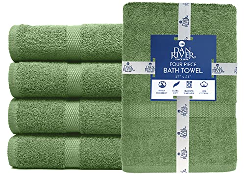 Image of DAN RIVER Bath Towels Set of 4, 27 x 54 Inches, 100% Cotton, Larger & Lighter Weight, Quicker to Dry, Super Soft and Absorbent, Ideal Large Bath Towel for Daily Use, Sage Green