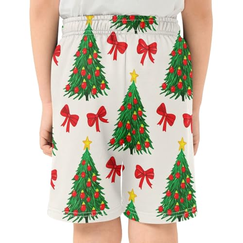 Christmas Trees and Bows Athletic Shorts with Zipper Pockets, Youth Boys Athletic Running Shorts for Summer3