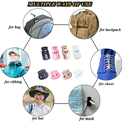 Axen 30Pcs Plastic Cord Lock End Toggle Double Hole Spring Stopper Fastener Toggles For Shoelaces, Drawstrings, Paracord, Bags, Clothing And More, Black #TOP4