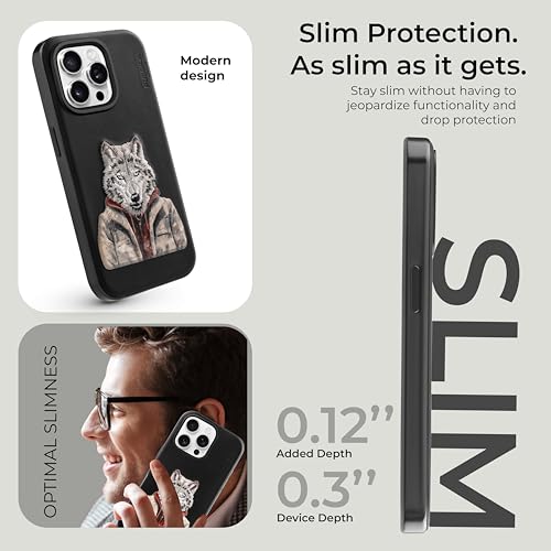 Image of PULOKA - Mobile Cover Compatible for iPhone 15 Pro Max - Wolf Embroidery - Sleek & Stylish - Protective & Anti Scratch Phone Cover Vegan Leather Back Case - Men & Women - Black