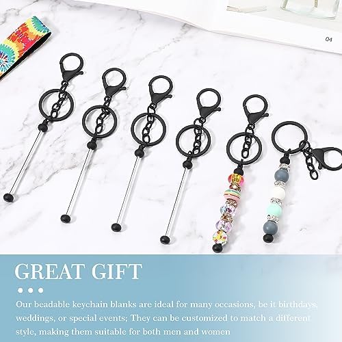 Tondiamo 12 Pcs Beadable Keychains Bars Bulk Blank Beaded Metal Keychain for Craft DIY Gift