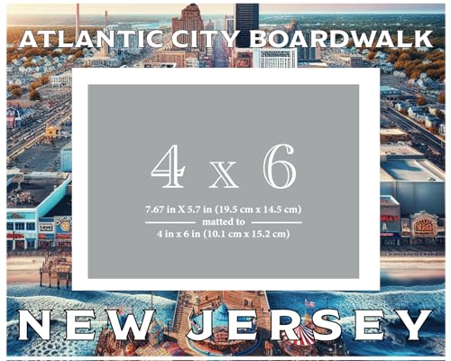 R and R Imports Atlantic City Boardwalk New Jersey Souvenir Wooden Photo Frame Matted 4 x 6 Inch - Full Color Destination Design Keepsake Single