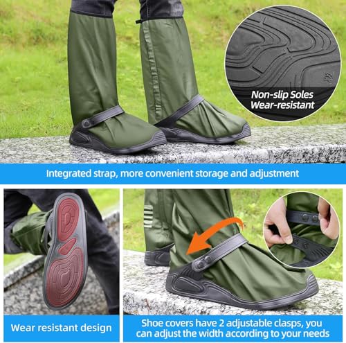 Image of Waterproof Rain Shoe Covers with Anti-Slip Sole, Reusable High Top Boot Covers for Men & Women, Zipper Design Outdoor Overshoes for Cycling, Motorcycling, Walking, Hiking & Rain Protection