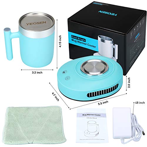 YEOSEN Coffee Mug Warmer and Cooler - 2 IN 1 Beverage Warmer and Drink Cooler with Mug, Auto Shut Off Mug Cooler and Warmer for Office Desk Use (Up to 131F or 46F), Blue