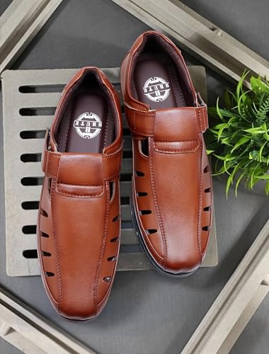 Image of BRUTE Faux Leather Sandals for Men | Fisherman Sandals | Closed Ethnic Sandals