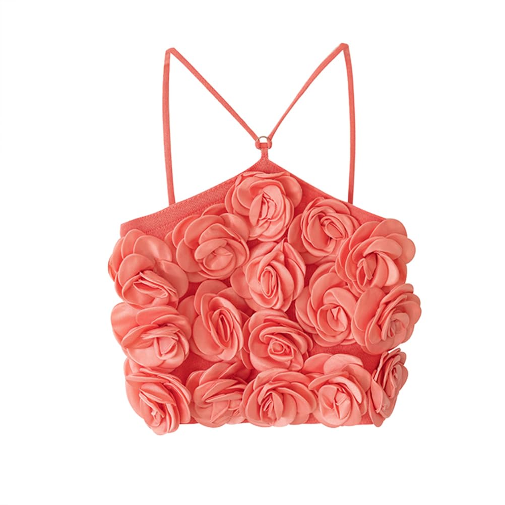 Femmes 3D Fleur Camisole Sans Manches Spaghetti Strap Crop Top Mignon Débardeurs D'été Camisole