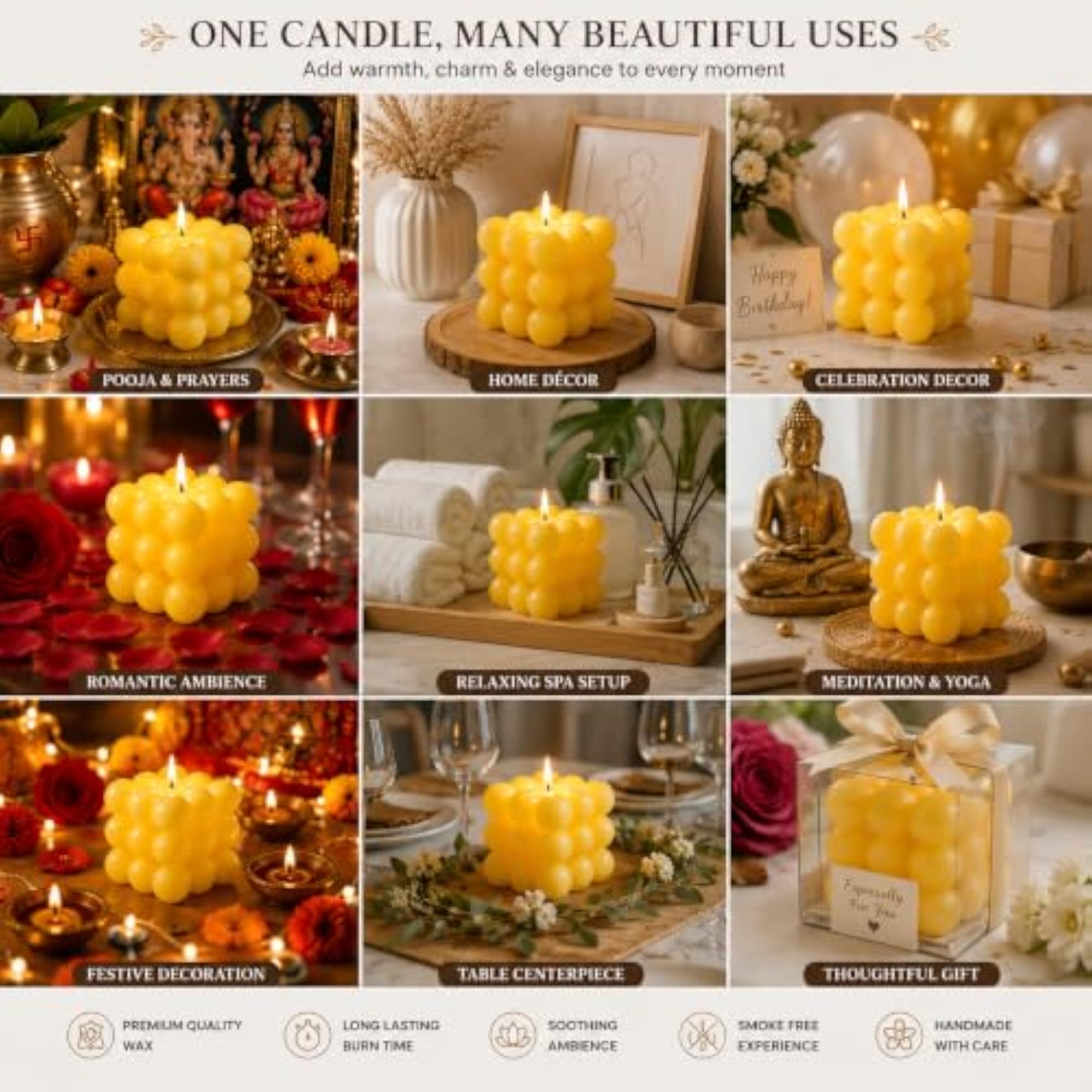 Handmade Bubble Cube Scented Candle, Decorative Gift for Home