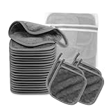 【GRAND SET AVANTAGEUX DE 24】Avec ce set, vous recevez 24 pièces de lingette demaquillante lavable de haute qualité dans une taille pratique de 16x15 cm. La couleur grise peu salissante garantit que les taches de mascara ou de rouge à lèvres ne dérangent pas visuellement après le lavage. Une quantité idéale pour un changement quotidien, afin d'avoir toujours un linge frais à portée de main sans devoir faire des lessives constamment.
