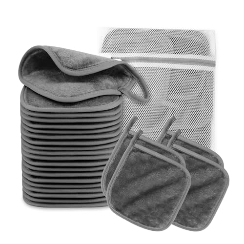 Discos Desmaquillantes Reutilizables Ecologicos, 24pcs Algodones desmaquillantes Lavable, Maquillaje de Limpieza Facial Almohadillas para Todo Tipo de Piel, toallas faciales de microfibra 16 x 15 cm