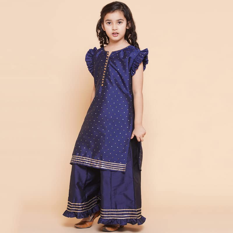 Image of Modish Couture Kid's Girl Stylish Fashionable Printed Kurta & Palazzo Set with Dupatta for Party, Birthday, Diwali, Festival, Puja Occasion (Navy Blue,) -MDCT036