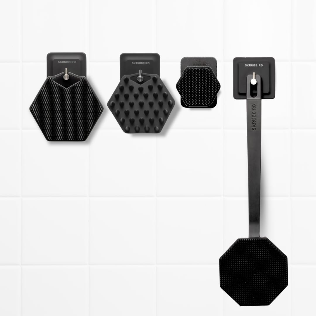 Performance Scrub Bundle – Premium Silicone Shower Set for Men, Back Scrubber, Body Scrubber, Face Scrubber, Scalp Scrubber, Bathroom Hook & Holder, Hygienic, Fast-Drying Grooming Kit-image-14