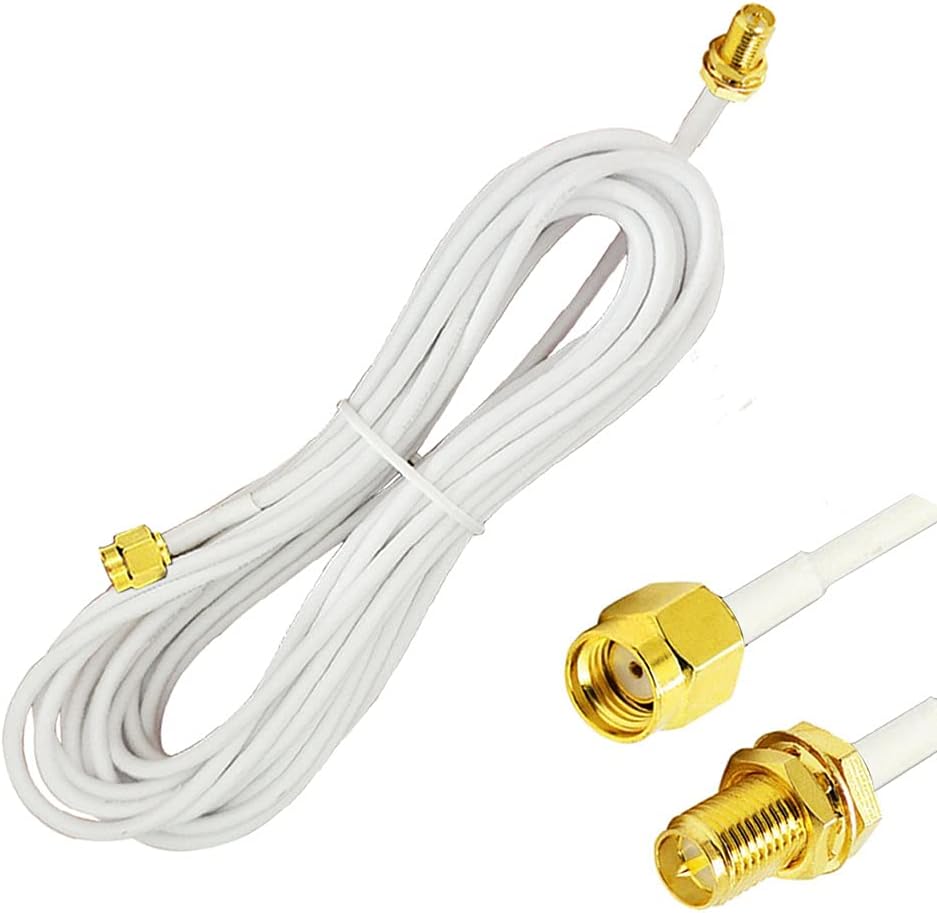 CORONIR 33ft RP-SMA Coaxial Extension Cable Male to Female Connector for Wireless LAN Router Bridge & Cellular Antenna Extension-Pack of 2 White