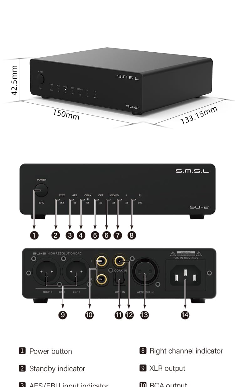 Fanmusic SMSL SU-2 Decoder High Resolution ES9039Q2M 4 OPA1612A THD+N 0.00006% SINAD 123.5dB DAC
