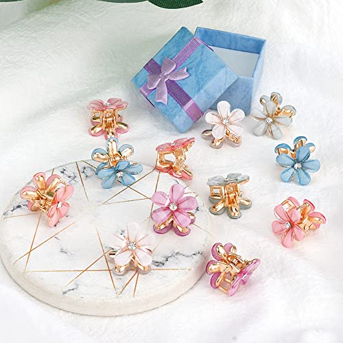 Ahoney 12Pcs Small Hair Clips Crystal Mini Flower Hair Clips Hair Decorations For Women Hair Barrettes For Fine Hair Alligator Bling Bling Hairpin, 6 Colors #TOP5