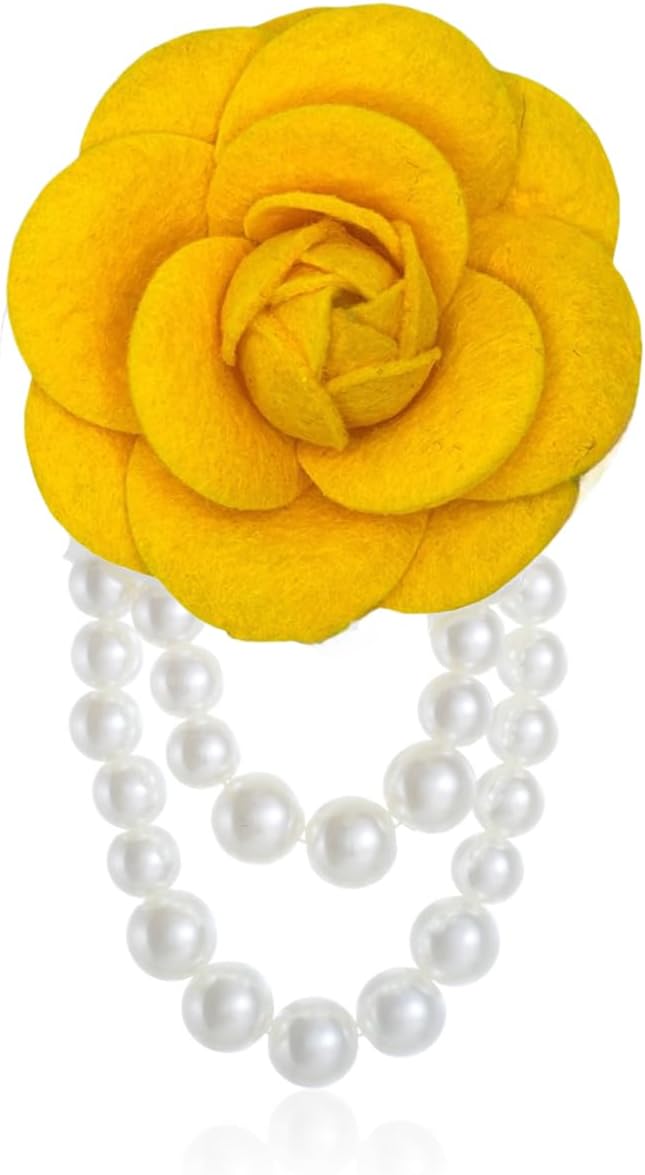 Vintage Camellia Brooch for Women,Statement Pearl Tassel Brooch Boho Multicolored Fabric Flower Brooches Laple Pins Dress Wedding Accessories