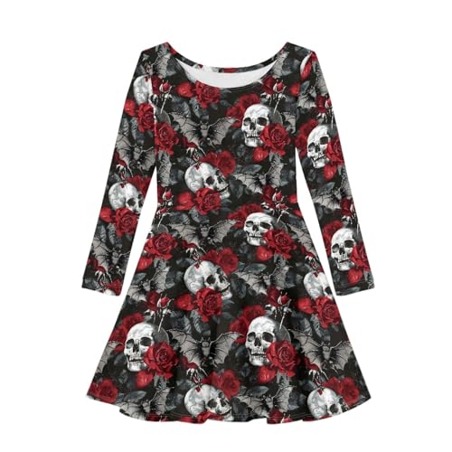 Fall Dresses for Girls 2-14 Casual High Waist A-Line Swing Dress Girl Crewneck Long Sleeve Dresses Frocks