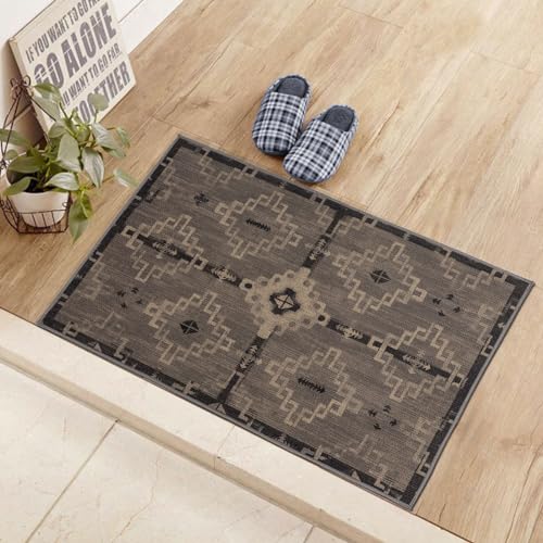 DECOMALL JUTA Washable Door Mat, Moroccan Non-Shedding Small Rugs for Entrance Welcome Mat, Black 2’x3’