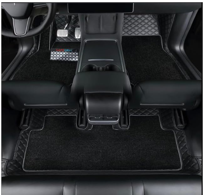 Image of CAPDELL 7D Premium Car Floor Mat Compatible with lexus-nx350h2024||Luxury Leather Double Layered Mat||Set of 3pcs||Waterproof and Washable||Colour:-Black with Red(Black Grass)