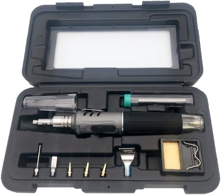10in1 Gas Soldering Iron Set Self-ignition Welding Torch Pen Kit Multifunctional Butane Tip Blow Burner Welding Repair Tools (Grey)